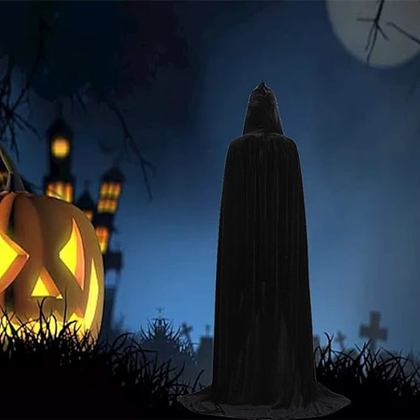 Unisex Voksen Halloween Fløjl Kappe med Hætte Lang Hexe Cos,ZQKLA