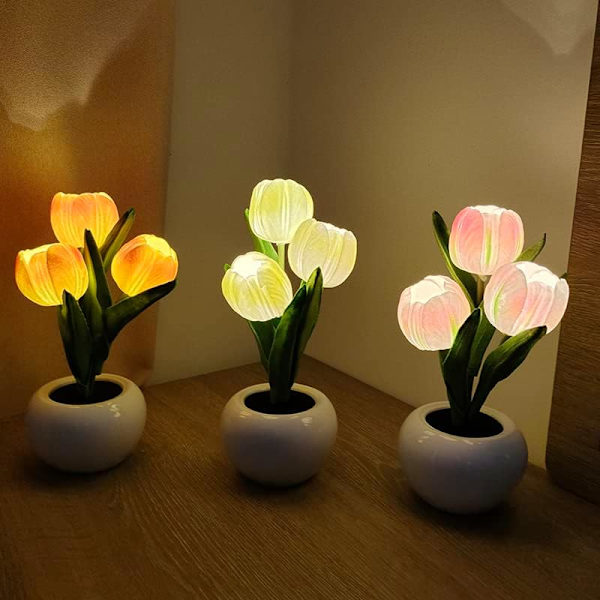 Led Bordlamper, Led Simuleret Tulipan Natlampe med Vase,,ZQKLA