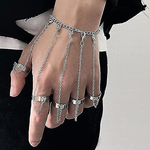 Kæde Finger Ring Armbånd Punk Lagdelt Kæde Tassel Armbånd Med Finger Ring Finger Klør Arm Manschet Smykker Til Kvinder