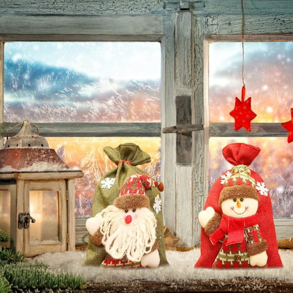 Juleposer til gaver, 2 stykker juleposer med snor,