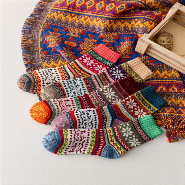 5 Par Ullstrumpor Dam Knit Varma Casual Ull Crew Vinter, ZQKLA