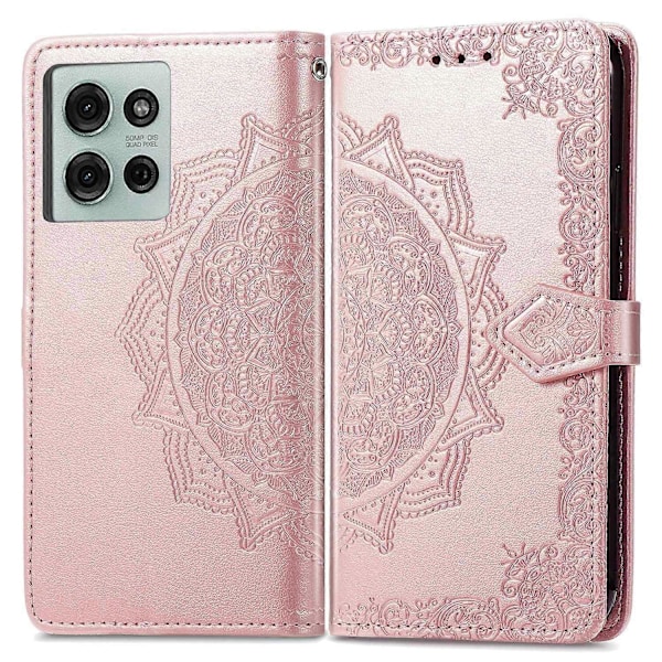 Til Motorola Moto G75 5G Wallet Case Mandala Blomst Læder Telefon Cover Stativ View - Rosaguld Rose Gold