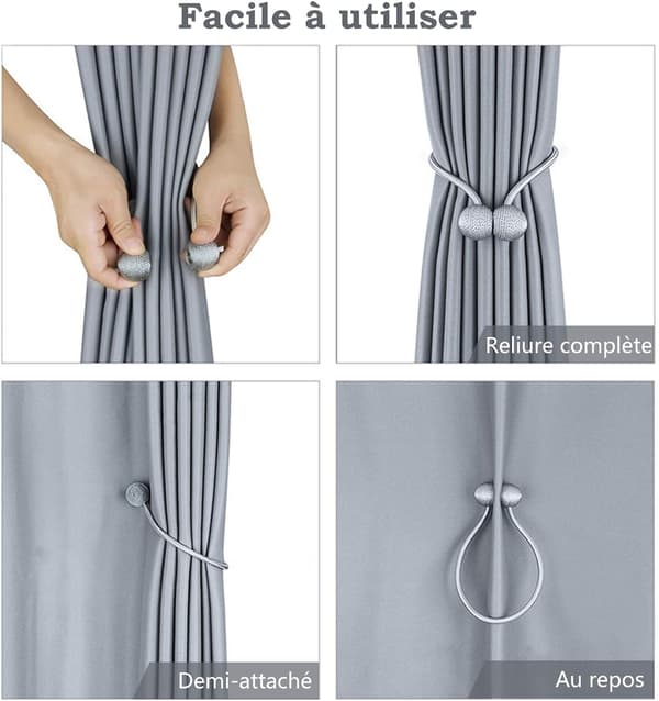Sæt med 4 gardinbindere, magnetiske gardinbindere magnetisk bh