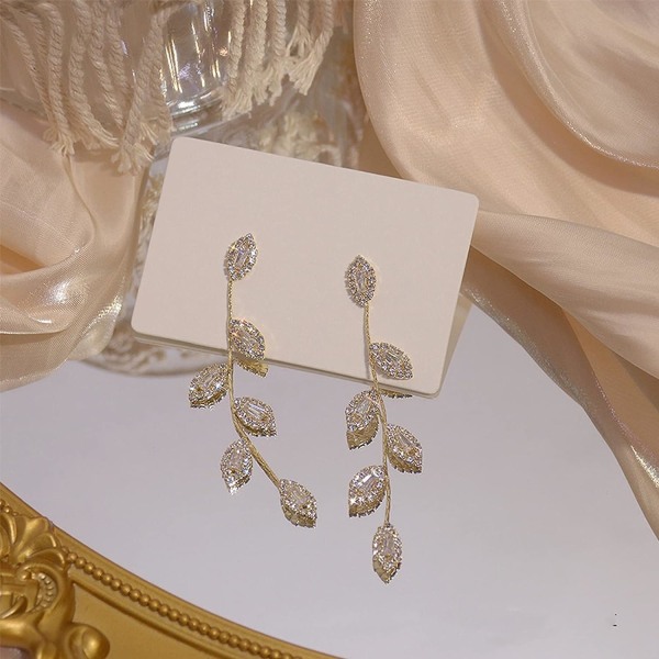 Bridal Earrings for Wedding Rhinestone Dangle Earrings Leaf ,ZQKLA