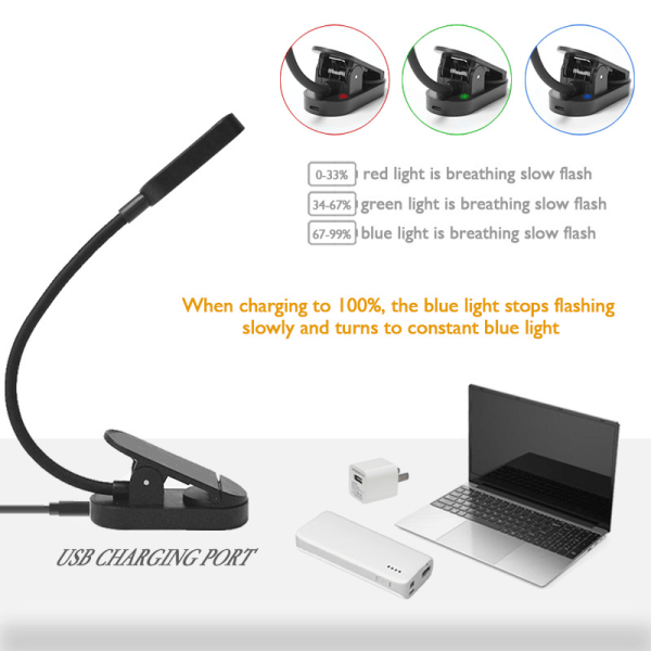 Reading Light 9 LED Reading Light Clip Lamp USB Oppladbar, ZQKLA