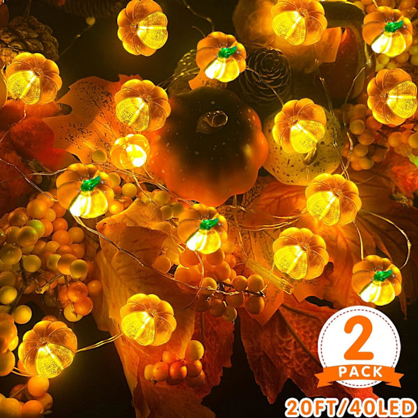 2-pack 3D Höstpumpa Ljus Höst Girlang Dekoration, Totalt 20 fot, ZQKLA