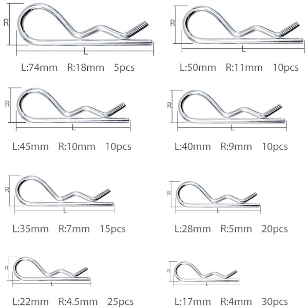 Låssprintar R-clips, 100 st Låssprintar R-formade Låssprintar, ZQKLA