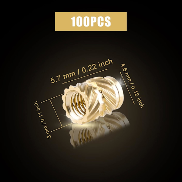 M3 gevindindsats - 100 stk. M3x5,7 messing gevindhylstre, ZQKLA