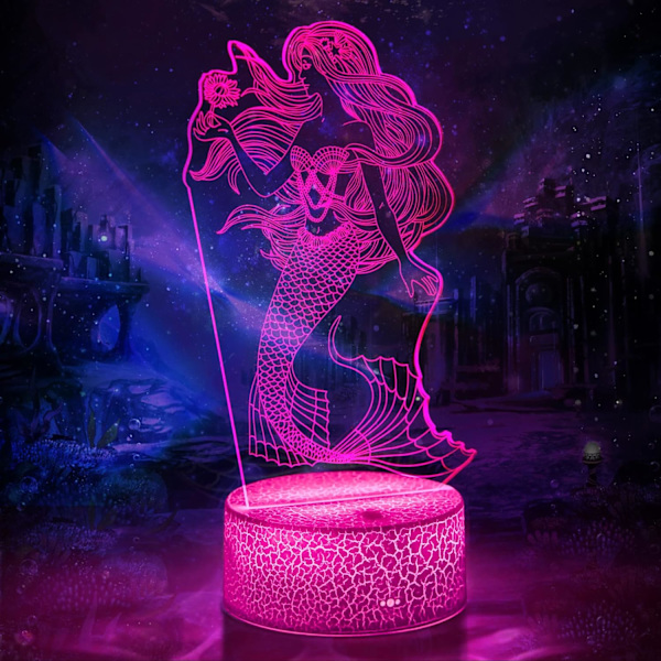Sjöjungfru-gåvor för flickor, 3D-illusionlampa Sjöjungfru nattlampa, ZQKLA