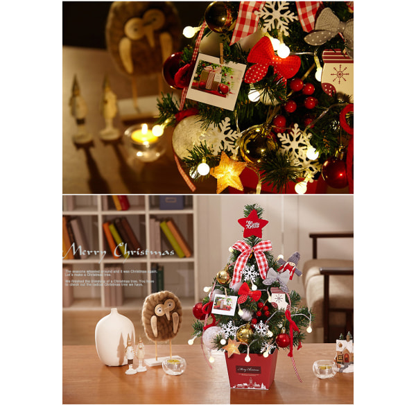 Dekorativt träd, konstgjorda bord julgran med LED eller, ZQKLA