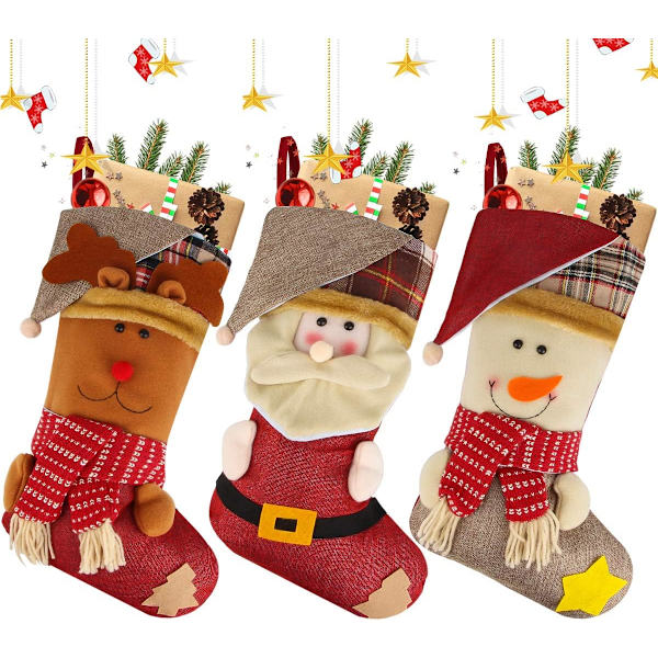 Julstrumpa, 18 tum, 3-pack: Tomten, Snögubbe, Renen, Jul C