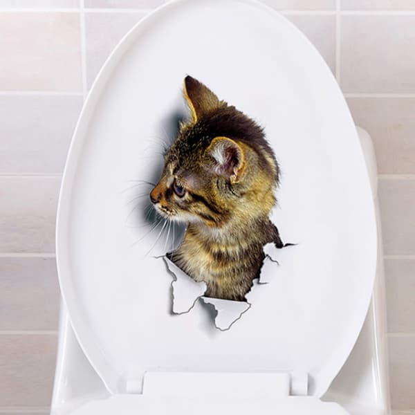 Söt 3D Katt Väggdekor Badrum Toalett Vardagsrum Heminredning D