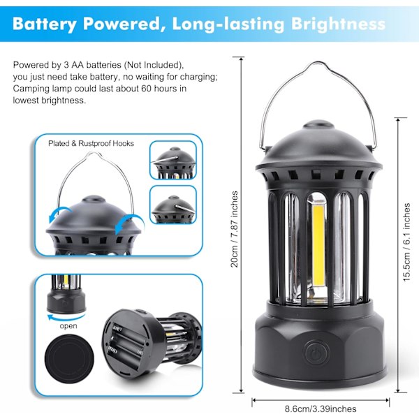 LED Campinglykta, Set om 2 Retro Batteridriven Camping, ZQKLA