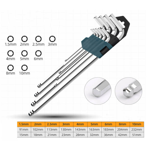 Torx Nøgle, Sæt med 9 Hex Nøgle Allen Nøgle -B,ZQKLA