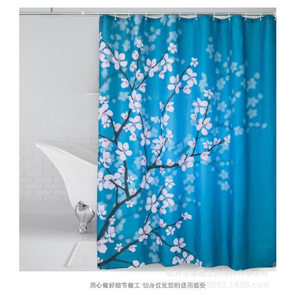 Japanese Shower Curtain, Sakura Bloom Design, Fabric Set