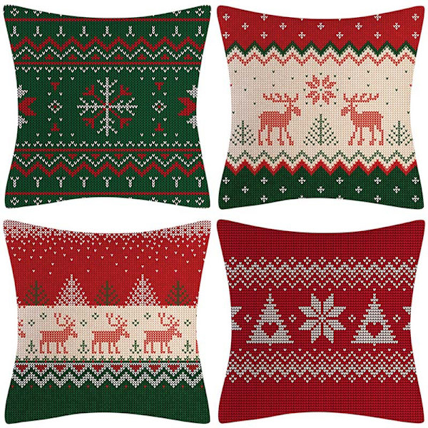 4 STK 45x45 cm Pyntepudebetræk Juledekoration Sofa, ZQKLA