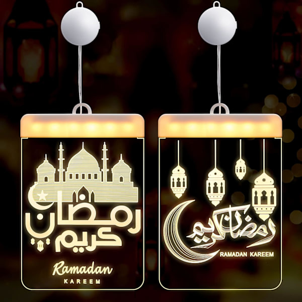 2 kpl Eid-koristeelliset ikkunavalot Eid Mubarak LED-riipusvalot