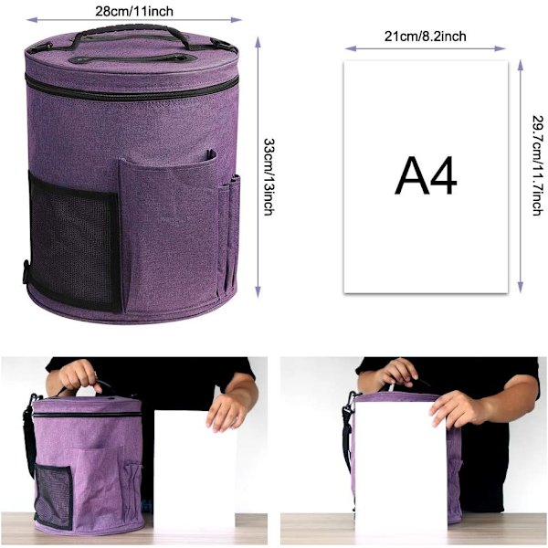 Stickväska Tote Bag för Garnförvaring Virkning Stickväska (lila)