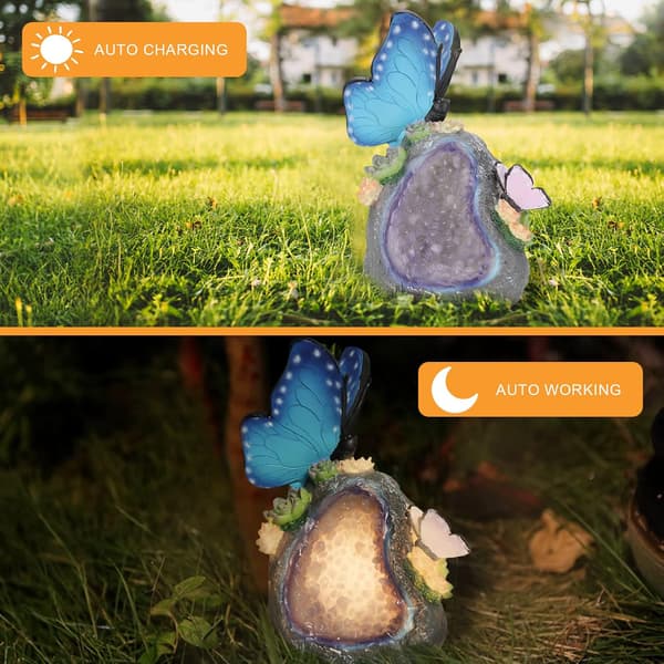 Hagefigur Sommerfugl Figur Resin Statue med Solcellelys, ZQKLA