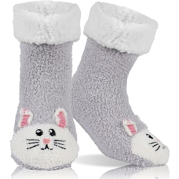 Barnstrumpor med tofflor, fluffiga tofflor, söta djur för pojkar och flickor, ZQKLA