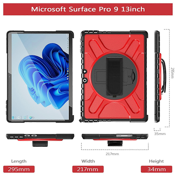 Støtsikkert nettbrettdeksel for MicroSoft Surface Pro 9 Red