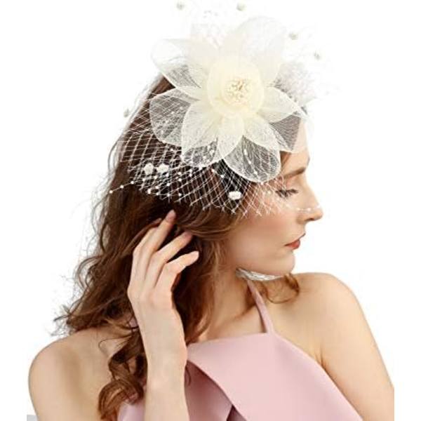 Offvita Fascinator Hattar för Kvinnor med Hårclips Te-Party, ZQKLA