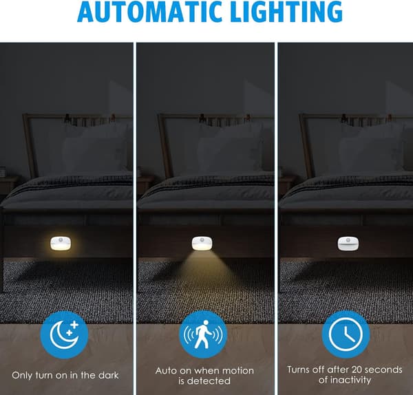 2 stk Varmt Hvit LED Nattelykt Bevegelsessensor Lamper, Selvklebende