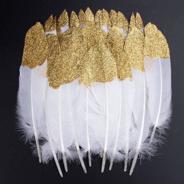 Värikkäät höyhenet, 20 kpl White Gold Dipped Feather Decoratio, ZQKLA