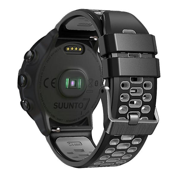 Til Suunto 7 / 9 / 9 Baro Dobbelt-farvet Silikon Urrem 24mm Multi-hul Design Hurtigudløsning Håndledsrem, Sort Grå