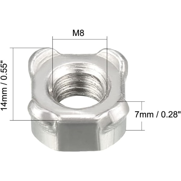 Svetsmuttrar M8 fyrkantiga grova kolstål maskinskruvar Silve,ZQKLA