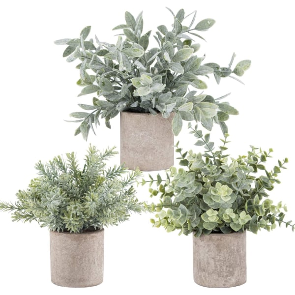 3-pack minikrukväxter av konstgjord plasteukalyptus, ZQKLA