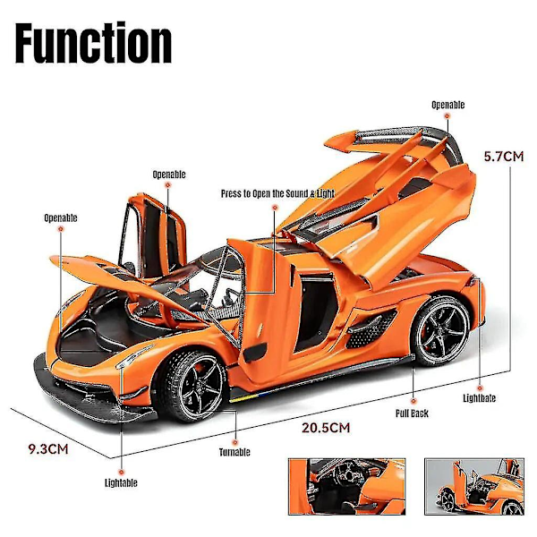 1/24 Koenigsegg Jesko Diecast Alloy Metal Toy Car Miniature Vehicle Model Pull Back Sound Light Doors Openable Collection Gift WG