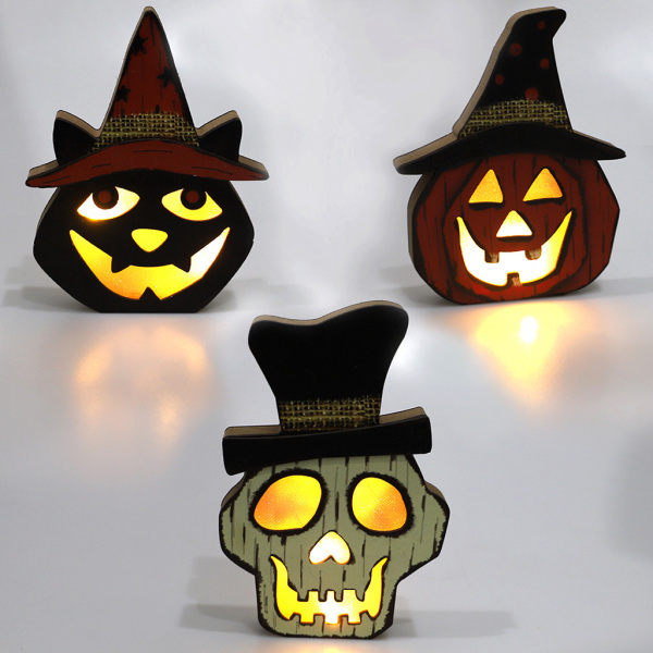 3 stk. Halloween Dekorationslys Trælampe, Halloween Græskar, ZQKLA