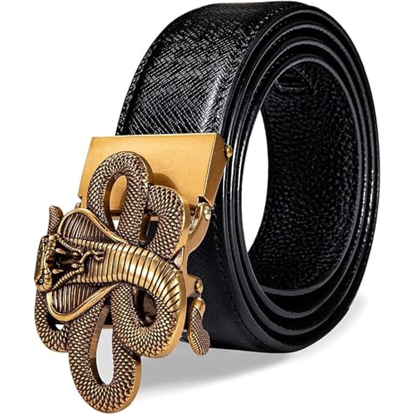 Mens Sliding Ratchet Belt of Black Genuine Leather Strap Adj,ZQKLA