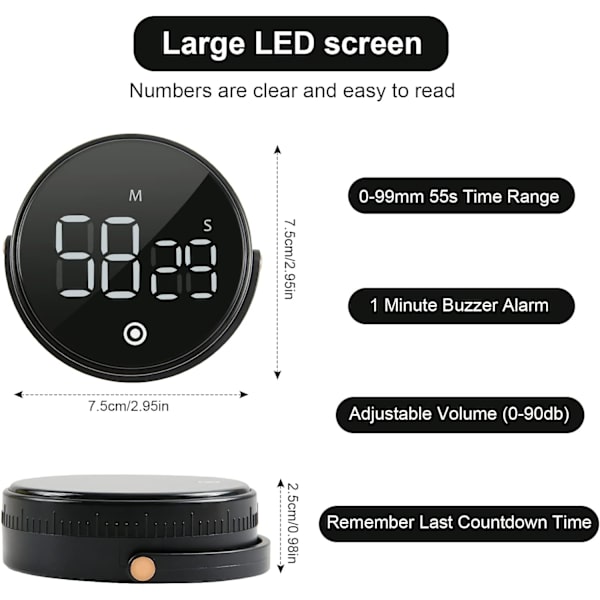Køkken Timer, Digital Magnetisk Timer med LCD Display og 3,ZQKLA