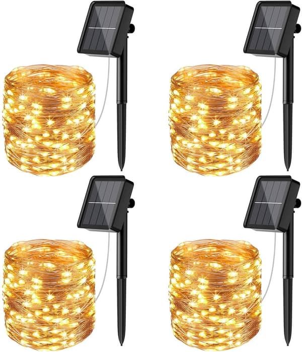 【4-pack】 Solcellslampa för utomhus, 12m 100 LED Ljussträng