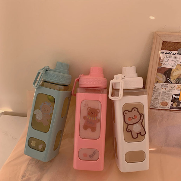 Kawaii-vesipullo pillillä ja tarralla 700 ml, ei vuoda, La, ZQKLA