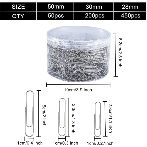 Metal papirclips i sølv papirclips med diverse størrelser 28m,ZQKLA