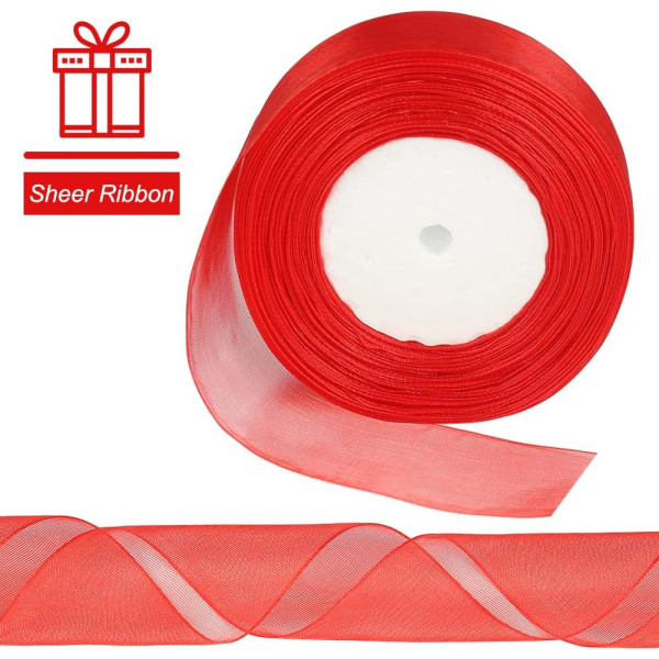 Rött chiffongband, 40 mm x 45 meter brett rött band för present Wr