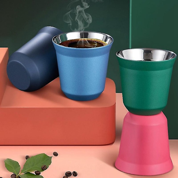 80ml Dubbelväggig Espresso Kopp i Rostfritt Stål Isolering För Pixie Kaffekopp Kapselform Kaffe