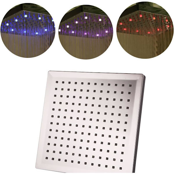 LED-suihkupää, 8 tuuman neliö, lämpötilan säätö, 3 väriä, ZQKLA