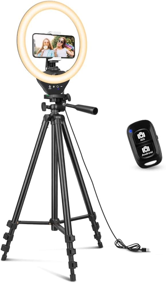 10'' Ringlys med sort 50'' Udtrækkeligt Tripod Stativ, LED, ZQKLA