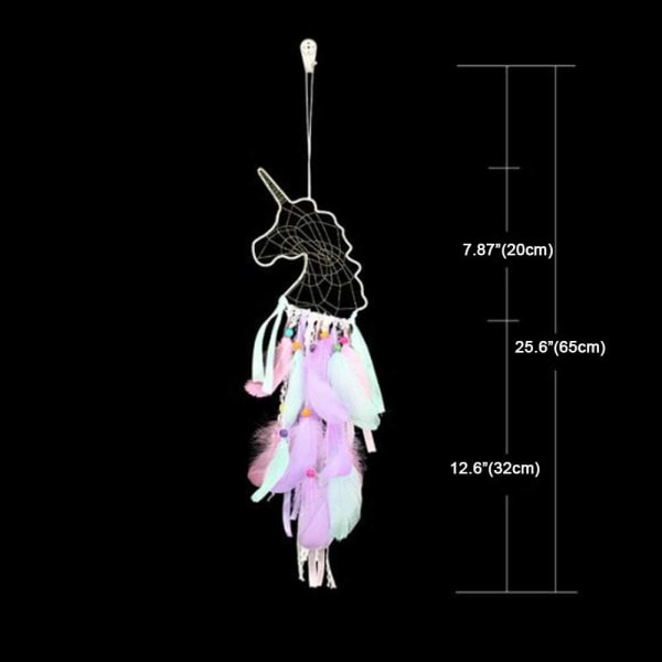 Enhjørning drømmefanger med LED lys, fjer drømmefanger, ZQKLA