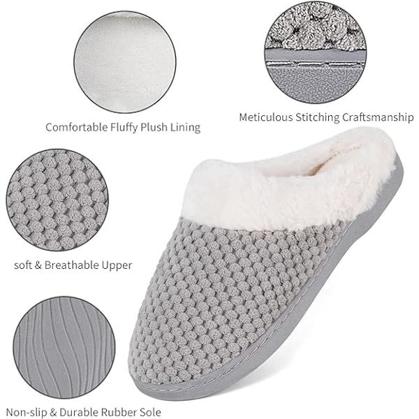 Grå hjemmesko til kvinder - varme, med memory foam og anti-slip