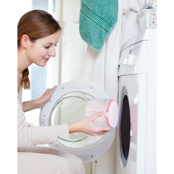 Pakke med 4 rosa vasknett, vaskemaskin-bh-nett, stor vask