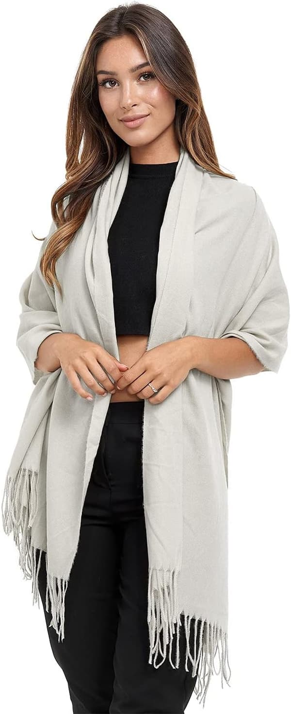 halsduk mysig, varm och vacker damponcho enfärgad halsduk oversized sjal (Grå) Grey