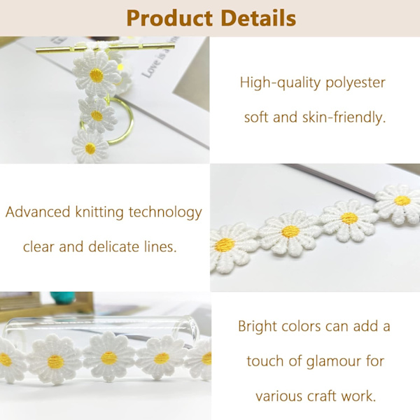 15 Yards 2,5 cm Syning Applique Kanter Blomst Broderi Lac, ZQKLA
