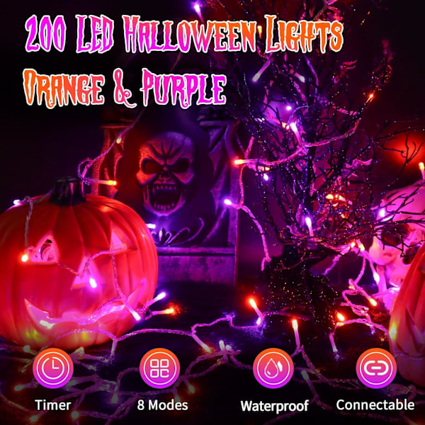 Halloween Lys Udendørs 200 LED 20m Solcelledrevet Halloween Dekorativ S