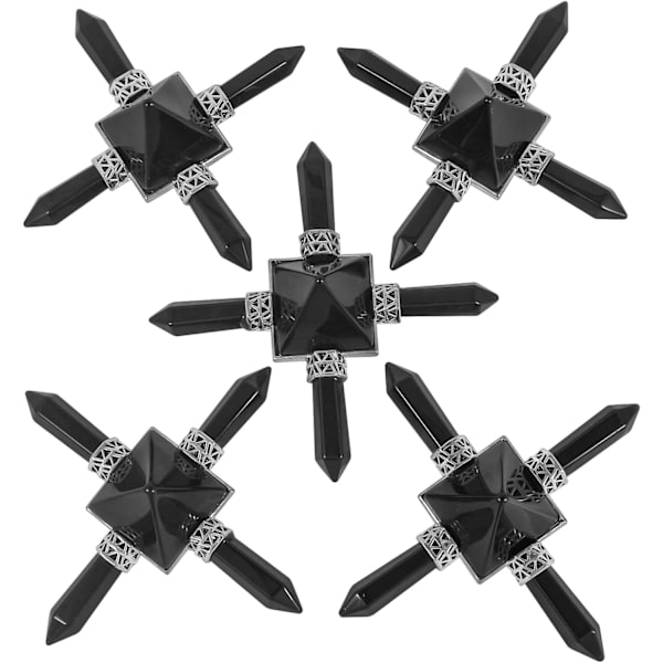Svart Agat Pyramid Energi Generator 4 Punkt Läkningskristall, ZQKLA