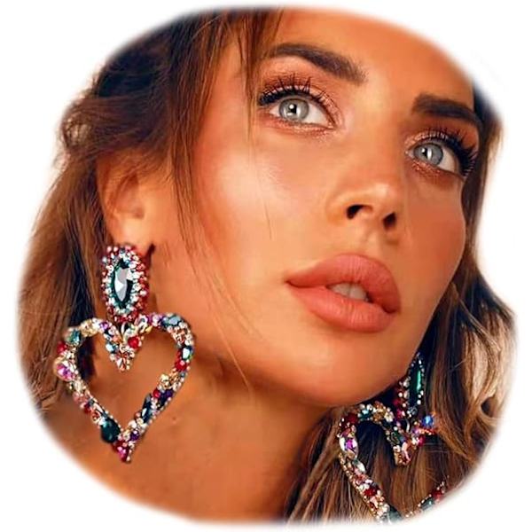Store Hjerte Rhinestone Krystall Dangle Øredobber Statement Dro,ZQKLA